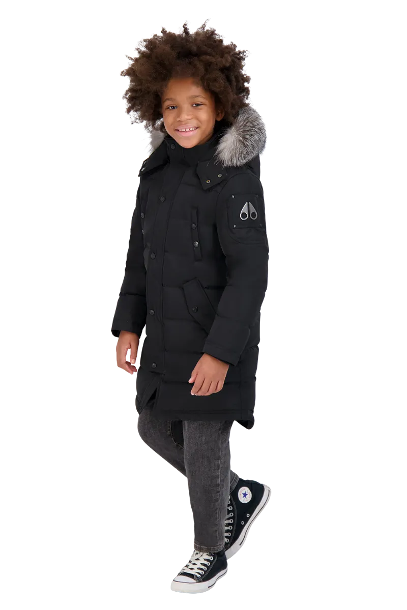 Moose Knuckles Kids Unisex Winter Jacket Parka in Black / Black Frost Fox Fur