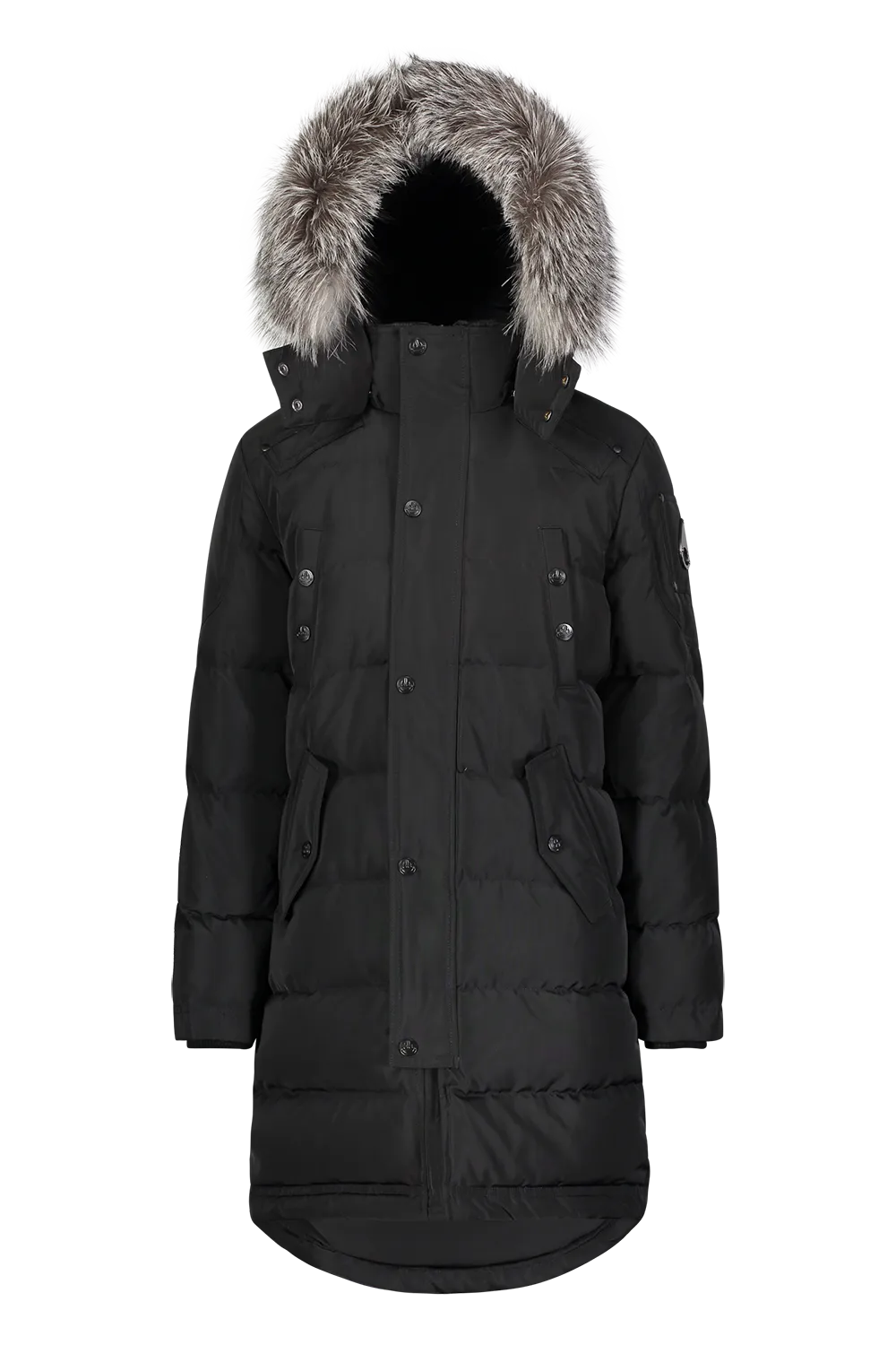 Moose Knuckles Kids Unisex Winter Jacket Parka in Black / Black Frost Fox Fur