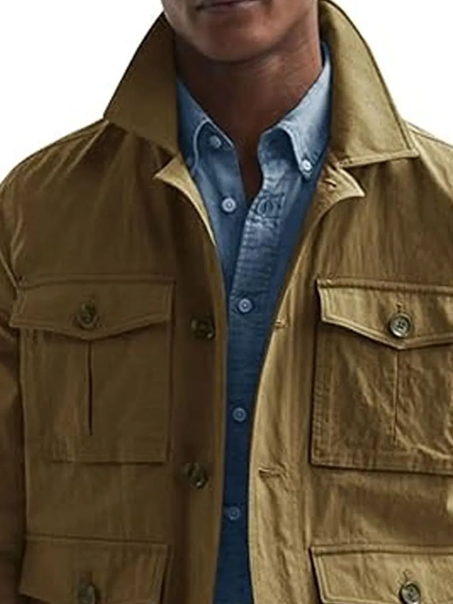 Multi-Pocket Lapel Single-Breasted Vintage Casual Jacket