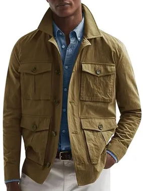 Multi-Pocket Lapel Single-Breasted Vintage Casual Jacket