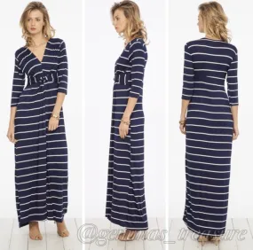 Navy & White Stripe Twist Maxi