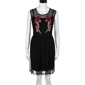 New Appliques Embroidery Floral Dress Women Sexy A-line Lace Splice Sleeveless O Neck Mini Dress vestidos mujer #43 SM6