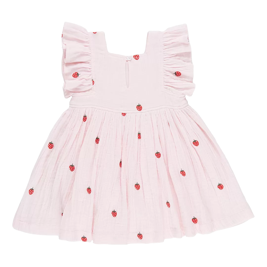 Pink Chicken Girls Elsie Dress - Strawberry Embroidery