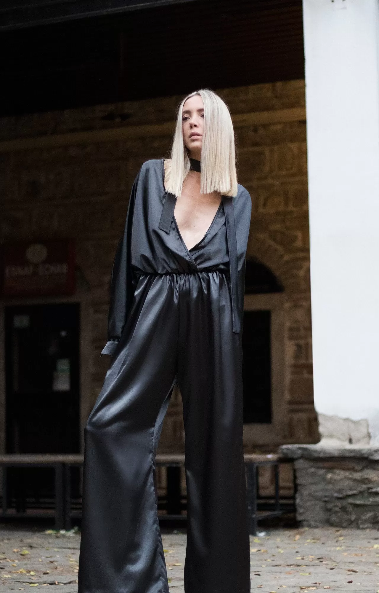 Plunging Neckline Jumpsuit