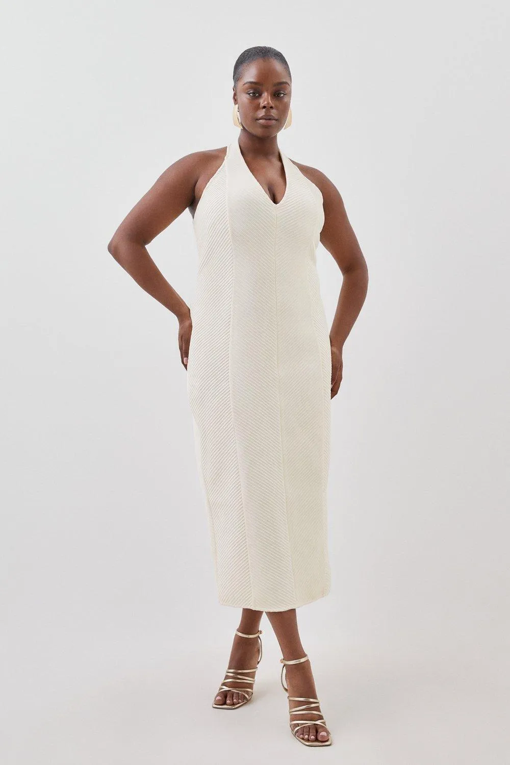 Plus Size Figure Form Bandage Textured Knit Midi Dress | Karen Millen