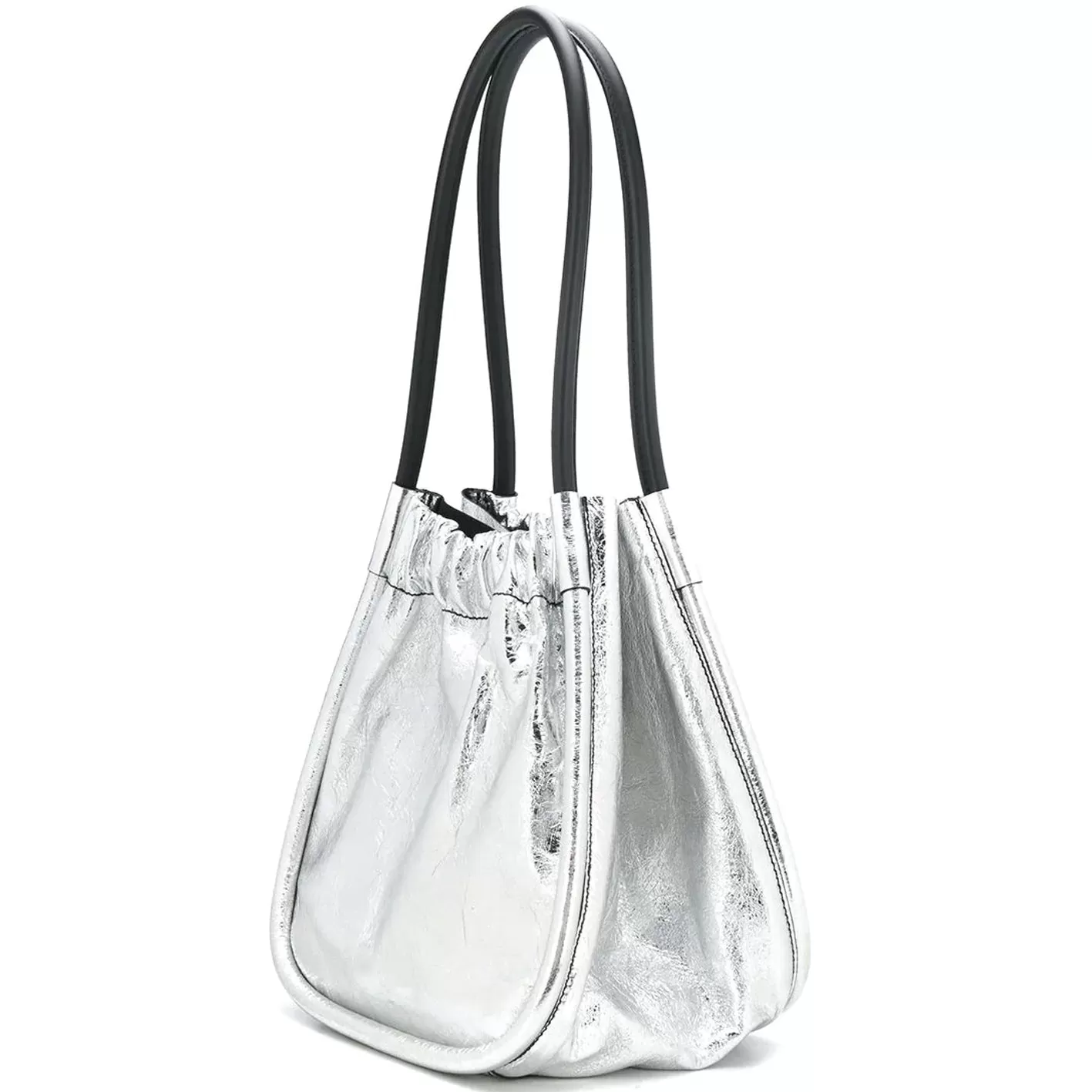 PS Ruched Tote Large Calf, Silver