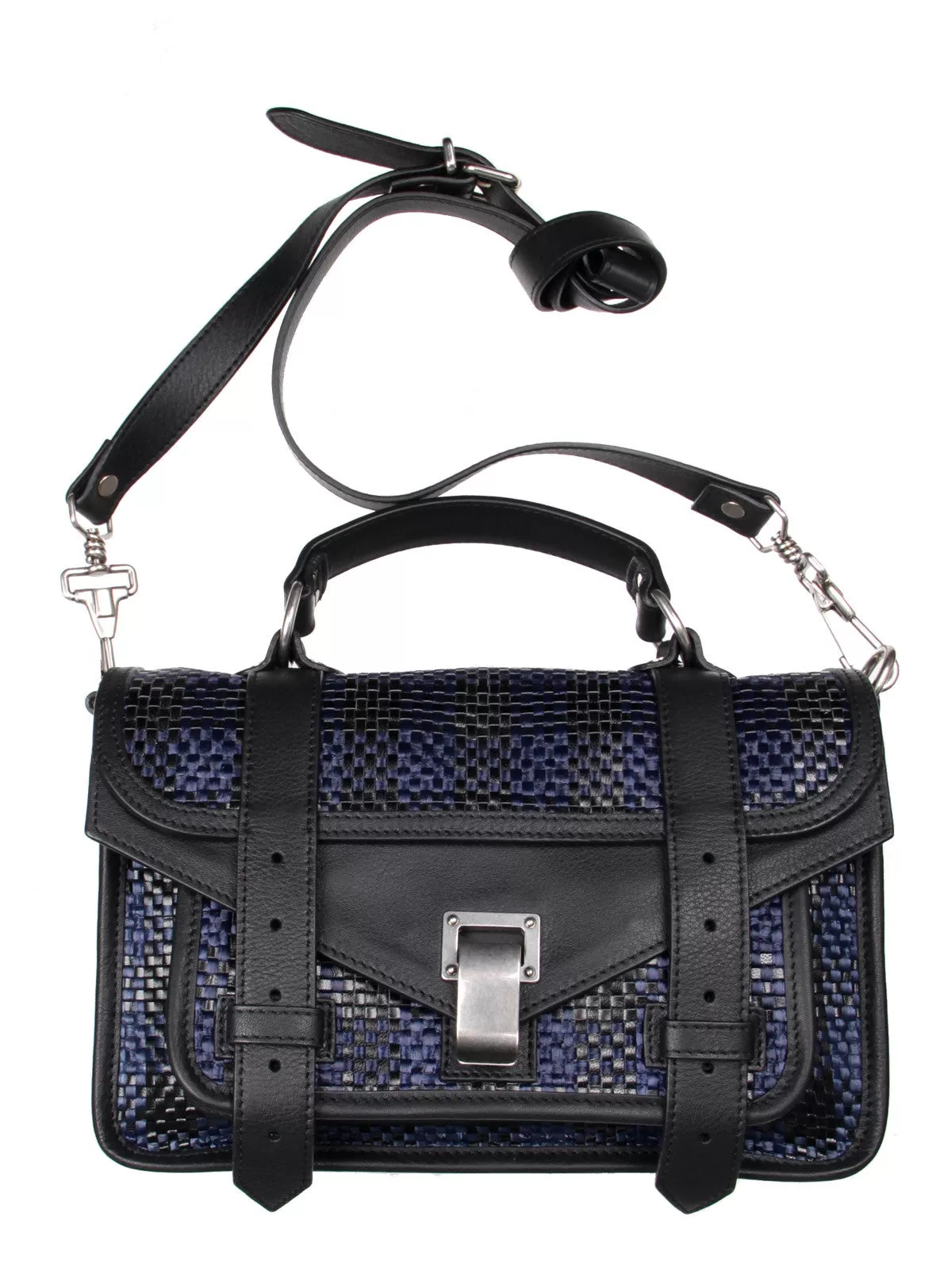 PS1 Tiny Woven Leather Raffia, Black/Blue