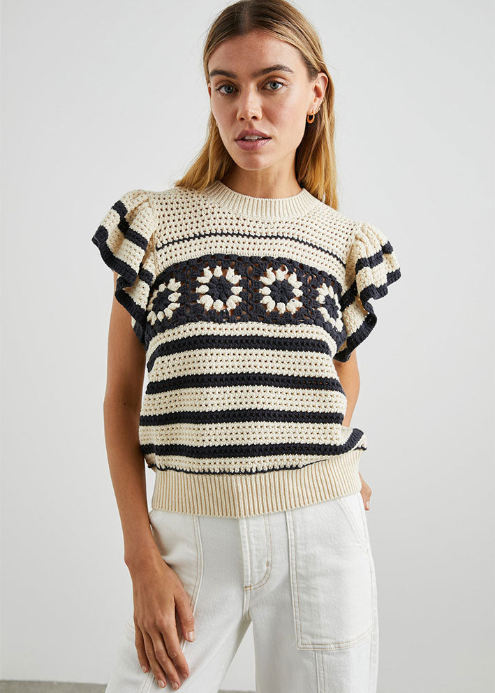 Rails Penelope Crochet Top - Oat Navy Stripe