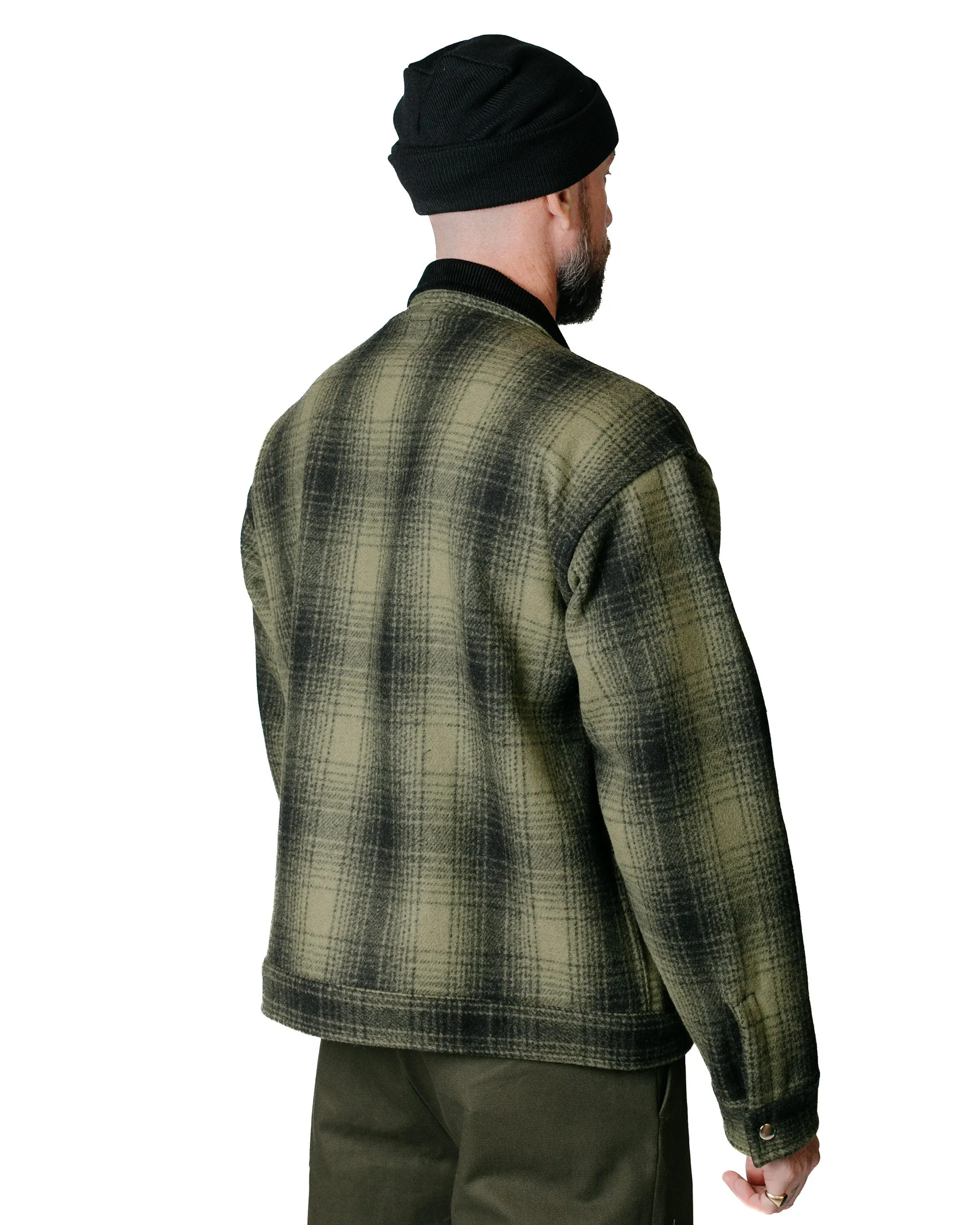 Randy's Garments Station Jacket Shadow Plaid Melton Wool Olive