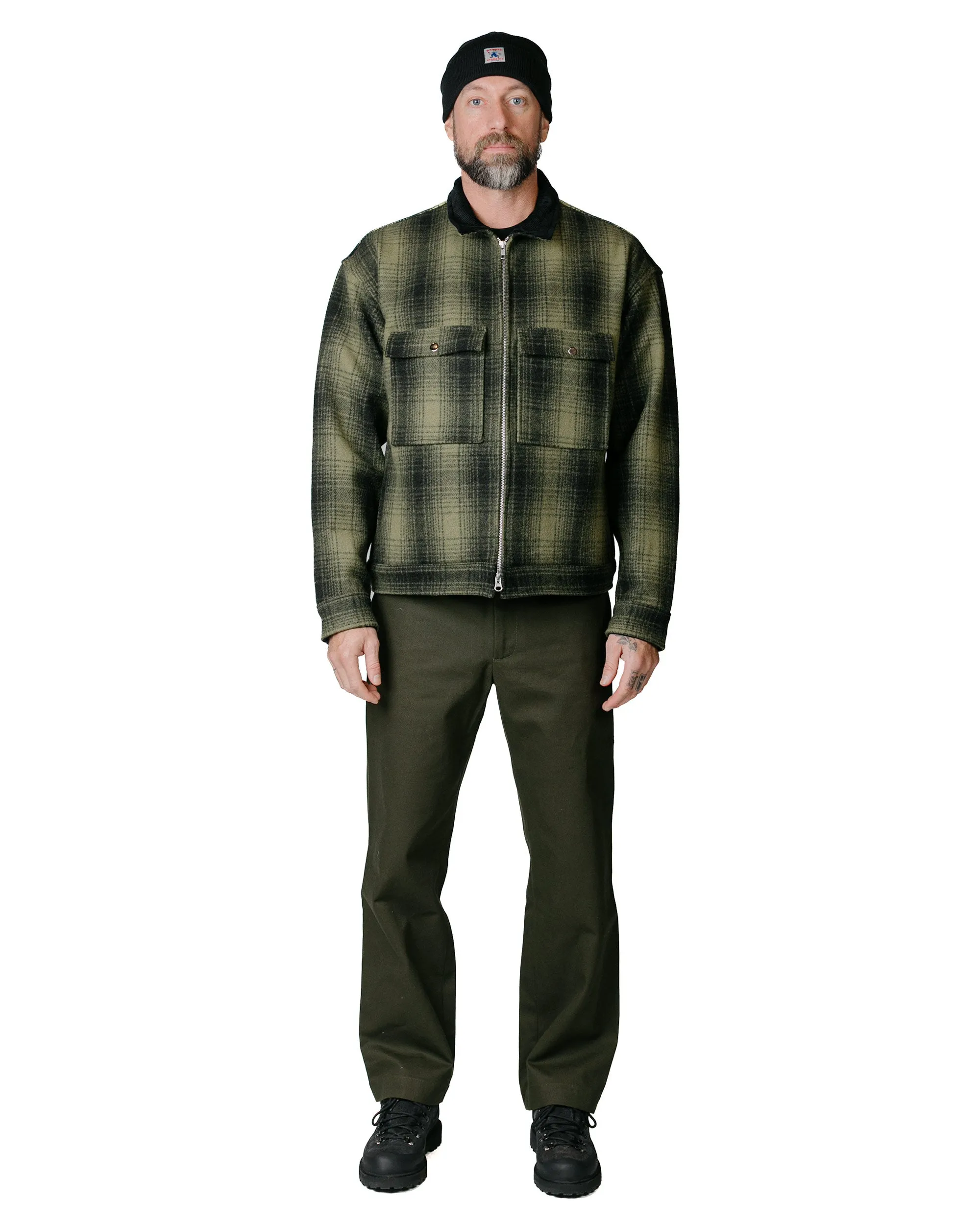 Randy's Garments Station Jacket Shadow Plaid Melton Wool Olive