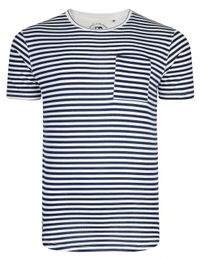 Ringspun Shifty Crew Neck Cotton Stripe T-shirt White/Navy