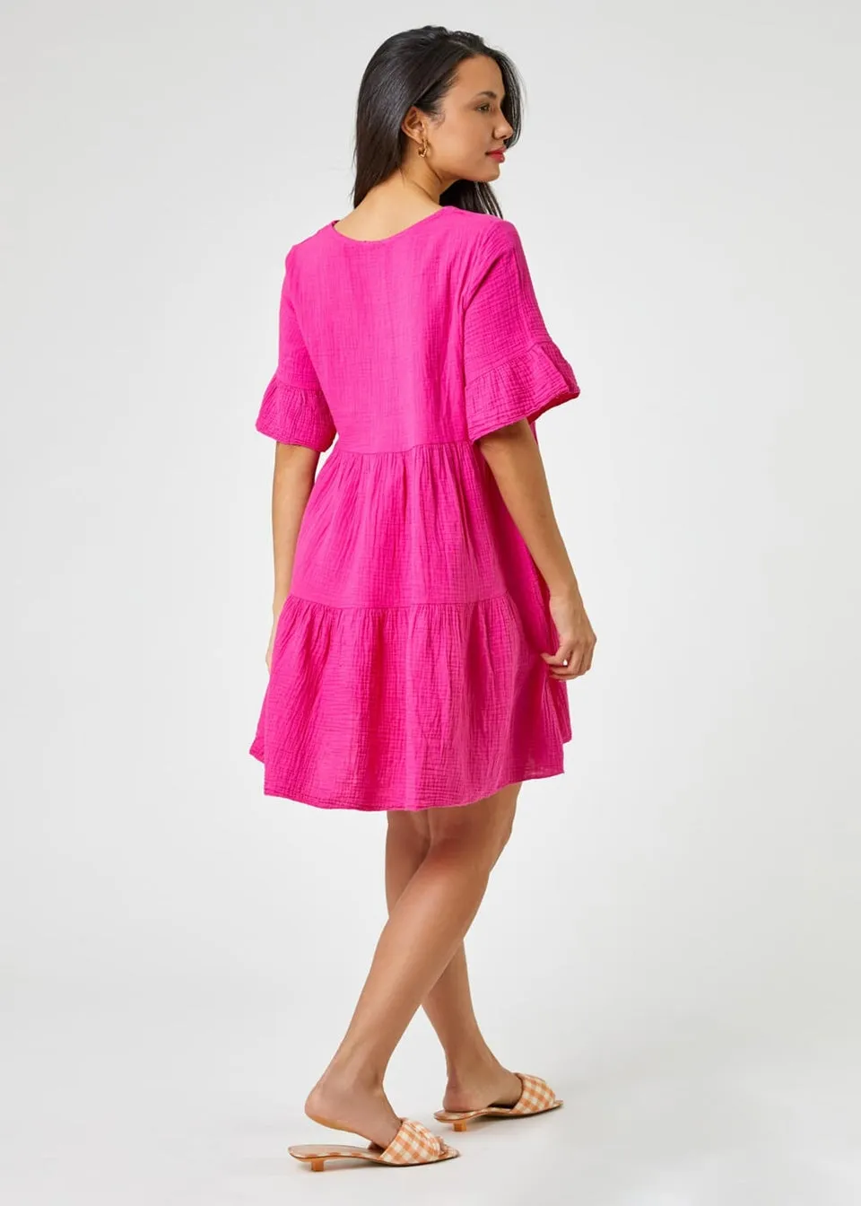 Roman Fuchsia Textured Tiered Smock Dress