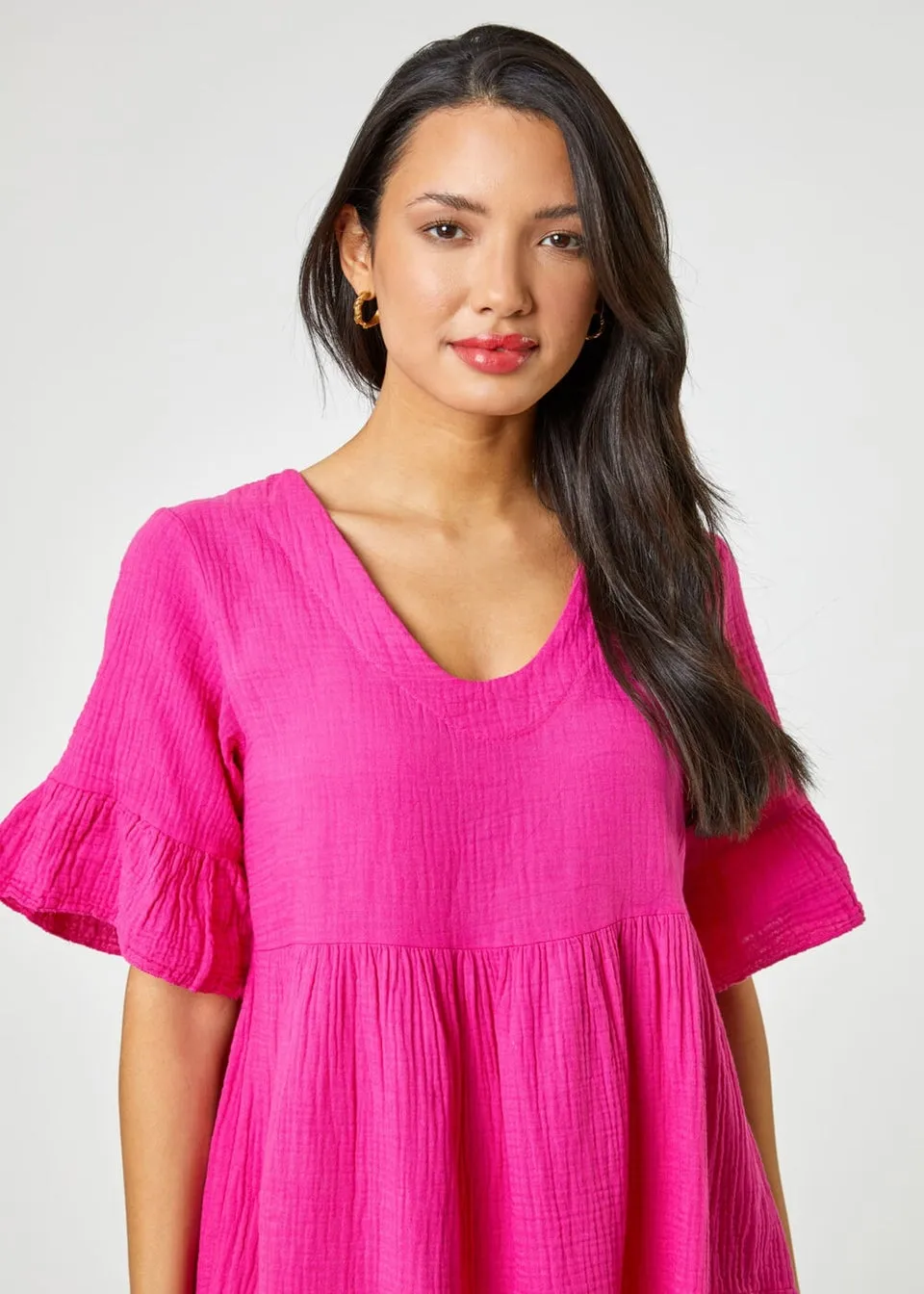 Roman Fuchsia Textured Tiered Smock Dress