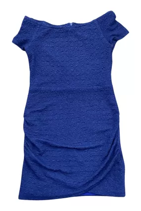 Royal Blue Textured Off Shoulder Dress