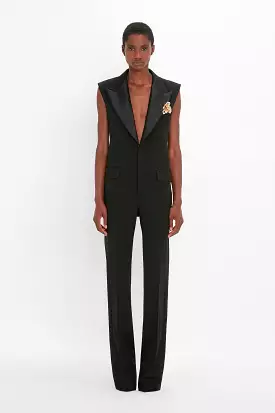 Sleeveless Tuxedo Jumpsuit in Black