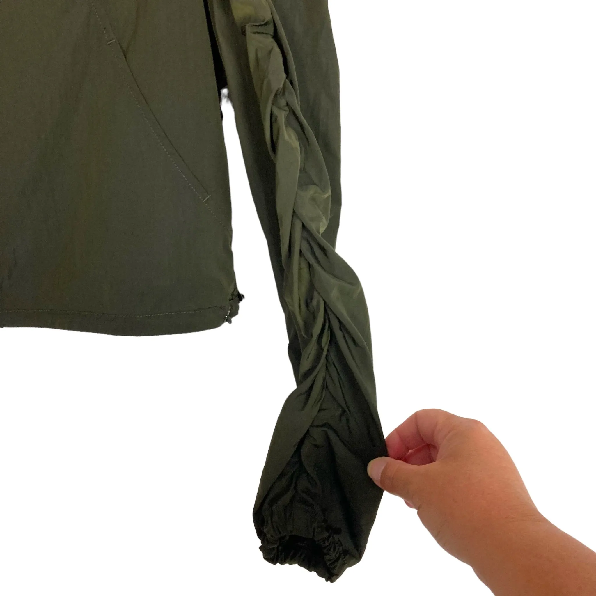 Spanx Dark Olive Ruched Sleeves Organza Windbreaker Jacket- Size XS (sold out online)