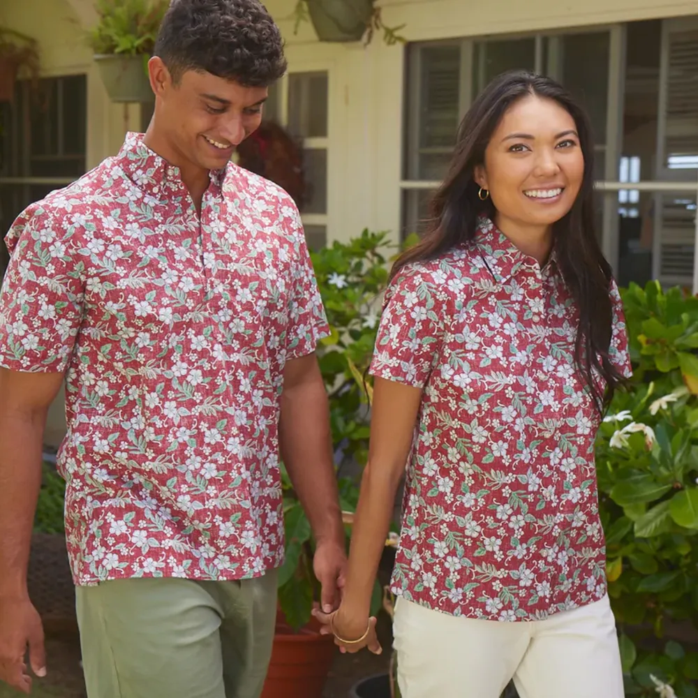 Sweet Plumerias Camp Shirt - Deep Red