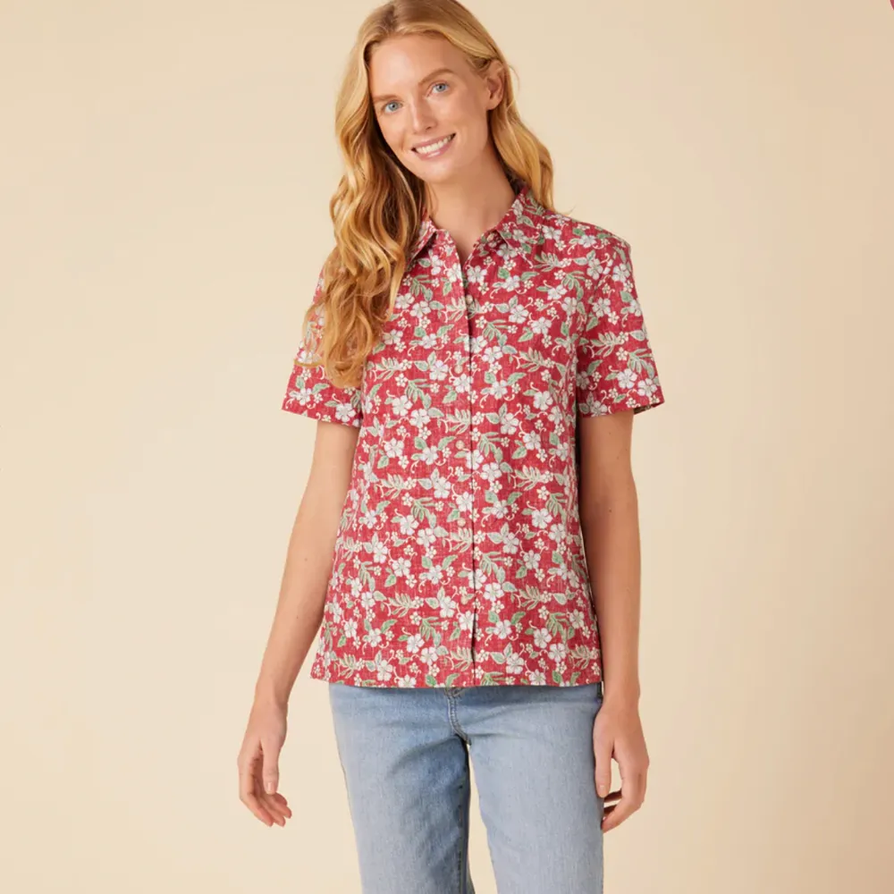 Sweet Plumerias Camp Shirt - Deep Red