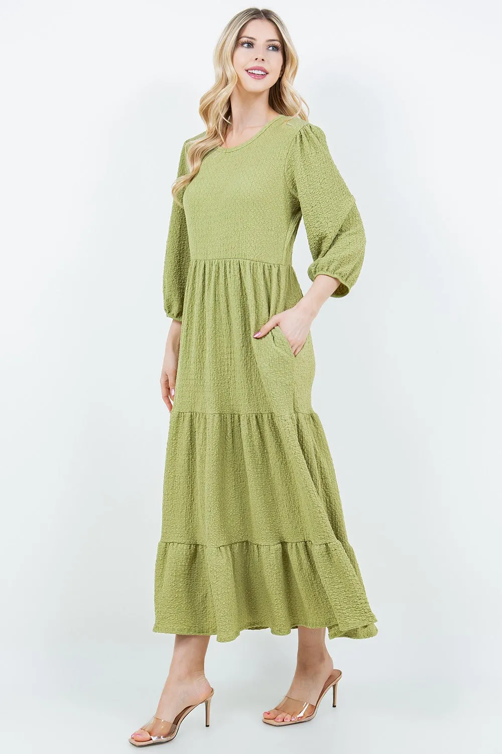 Take On The Day Textured Dress- Sage