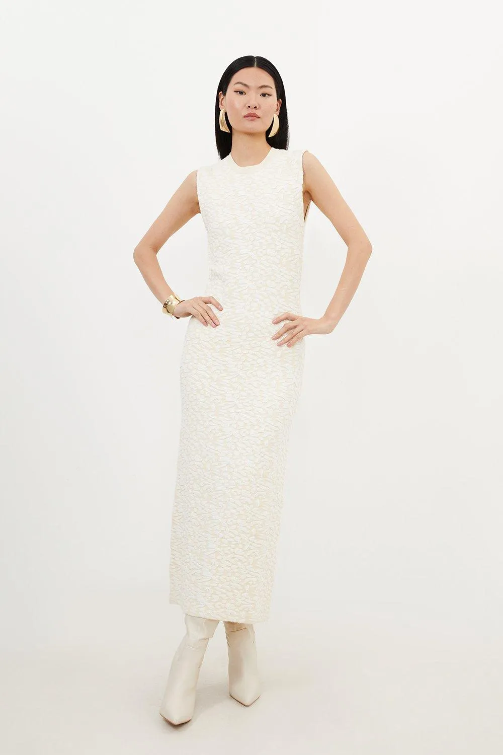 Textured Blister Stitch Knit Sleeveless Midaxi Dress | Karen Millen