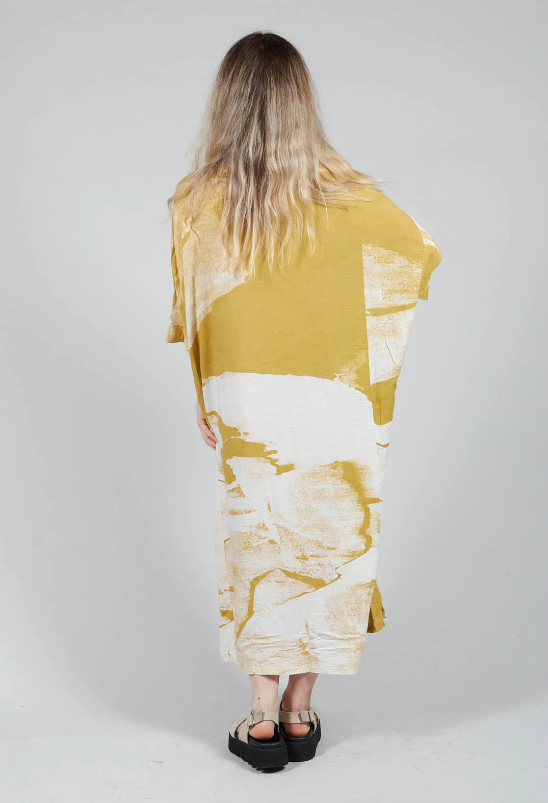 Textured Oversized Dress in Mustard Print