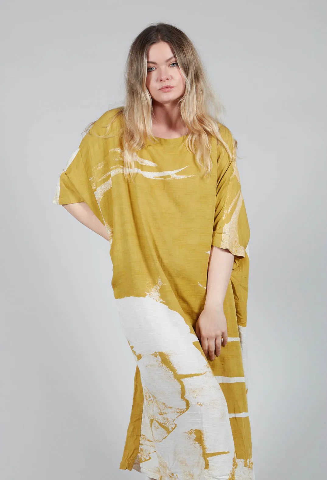 Textured Oversized Dress in Mustard Print