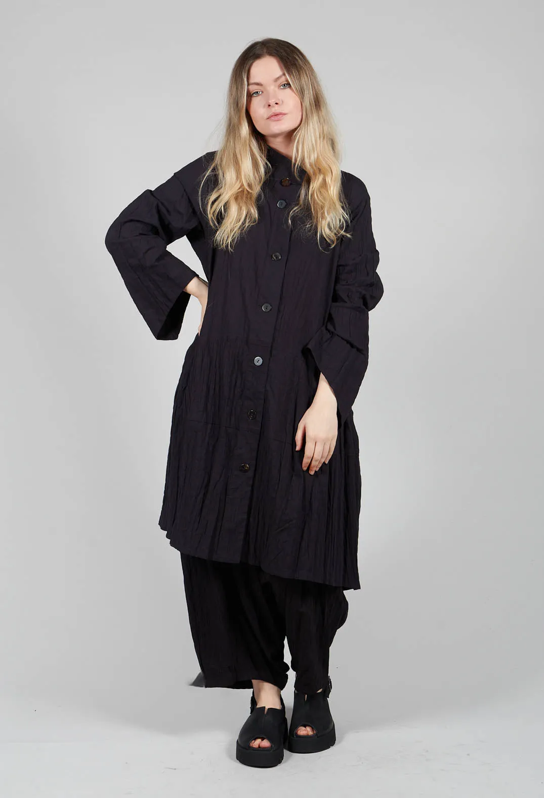 Textured Shirt Dress in Black