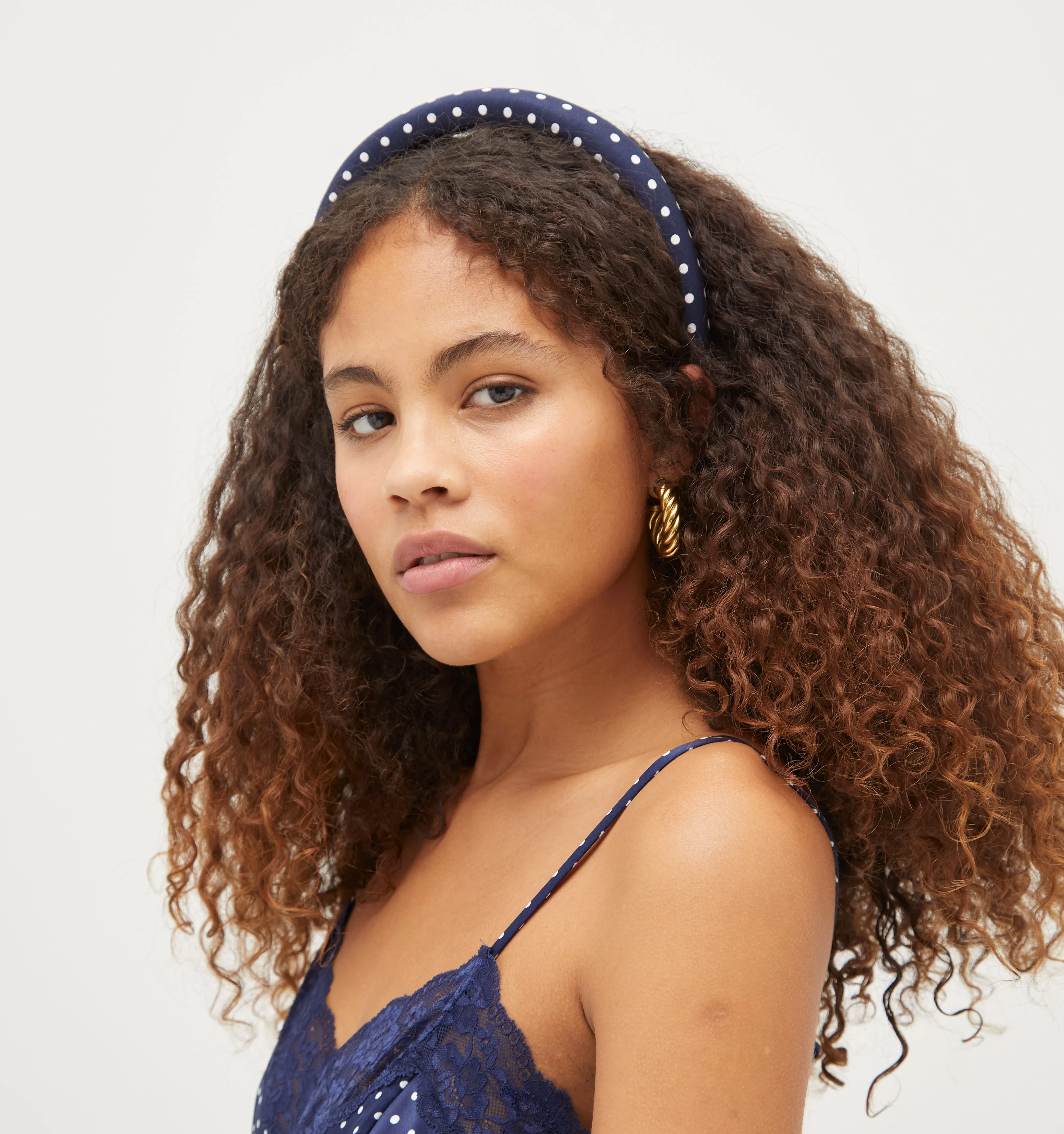 The Alice Headband - Navy Polka Dot Cotton Sateen