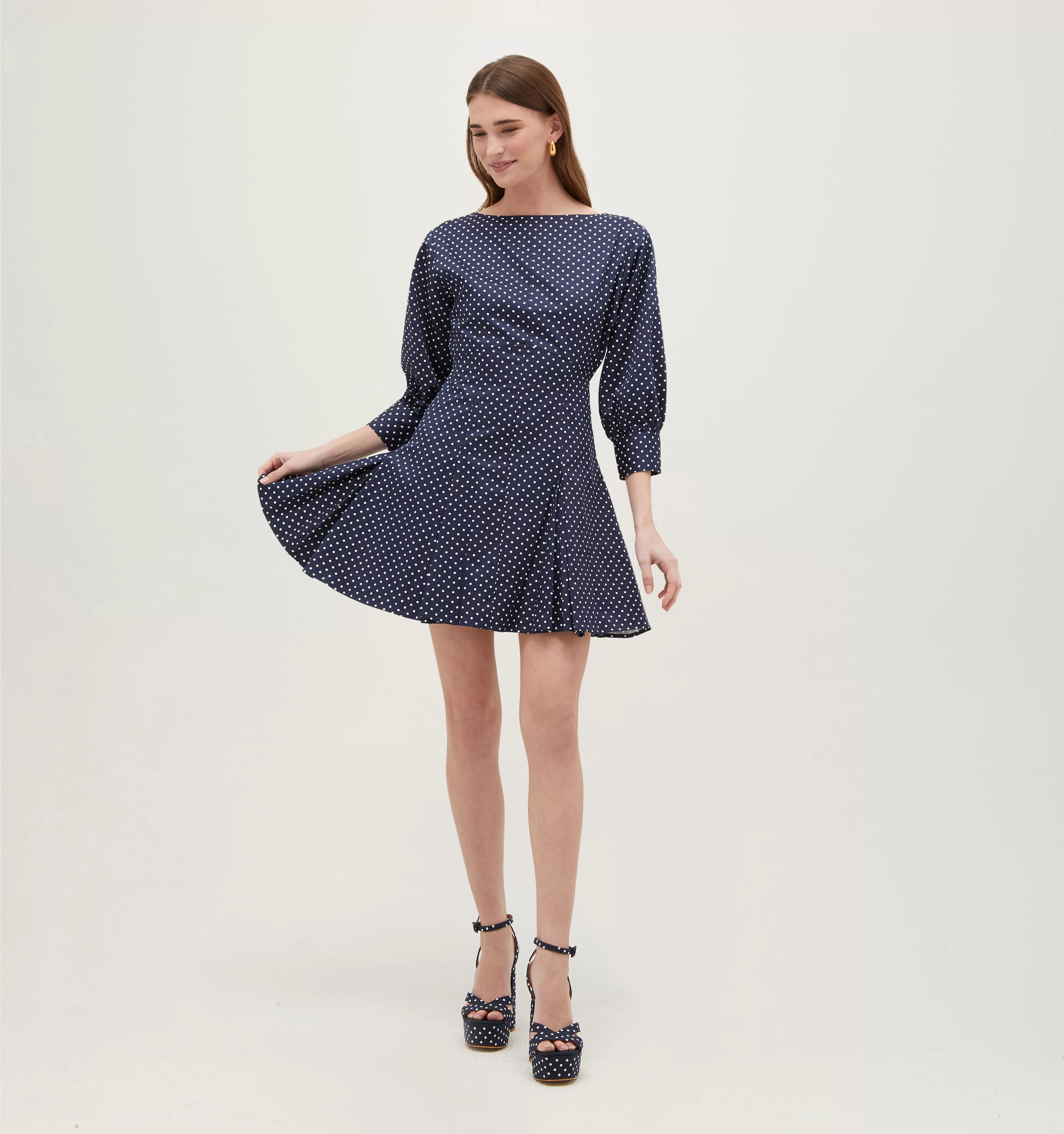 The Aveline Dress -  Navy Polka Dot Cotton Sateen