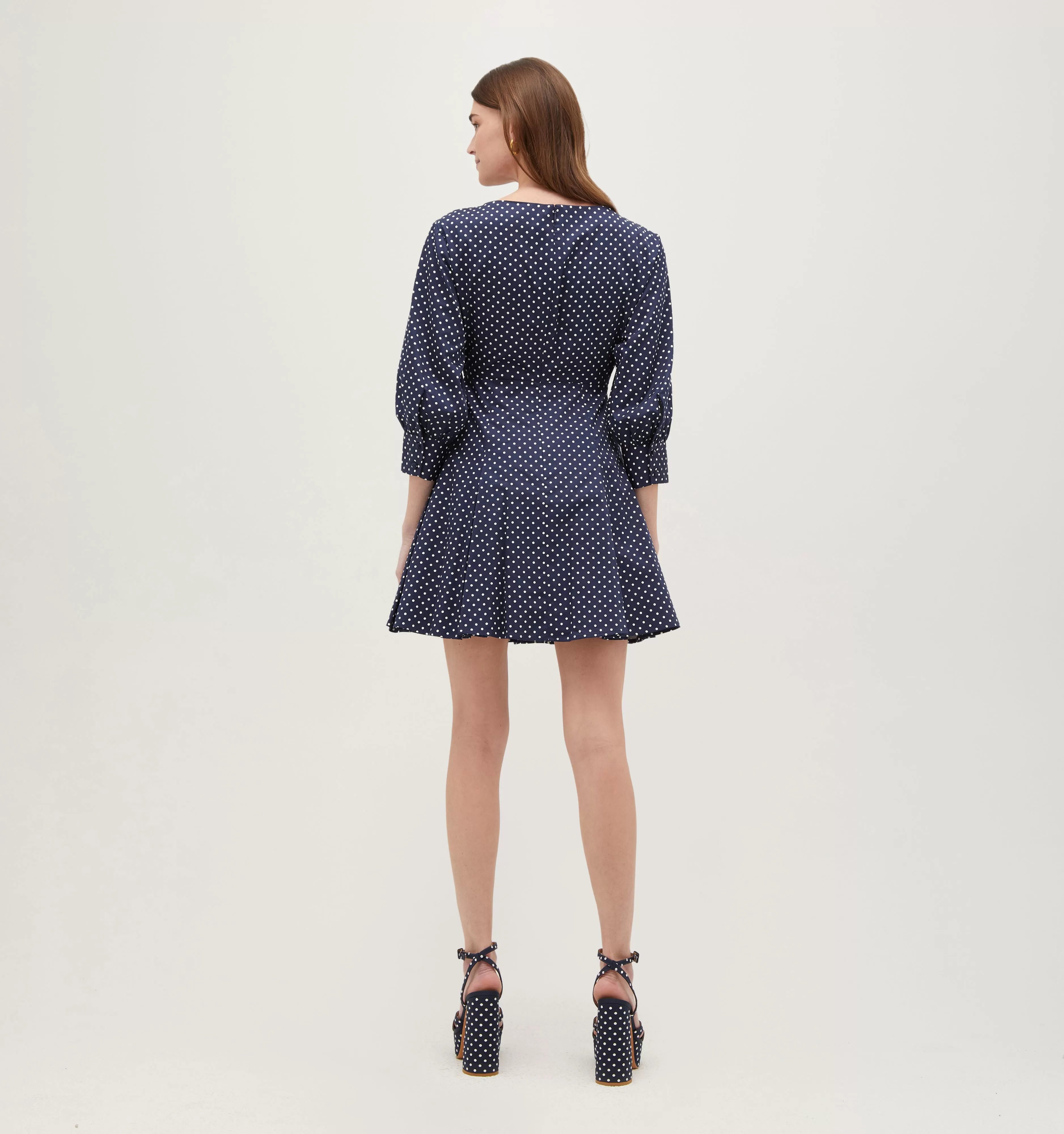 The Aveline Dress -  Navy Polka Dot Cotton Sateen