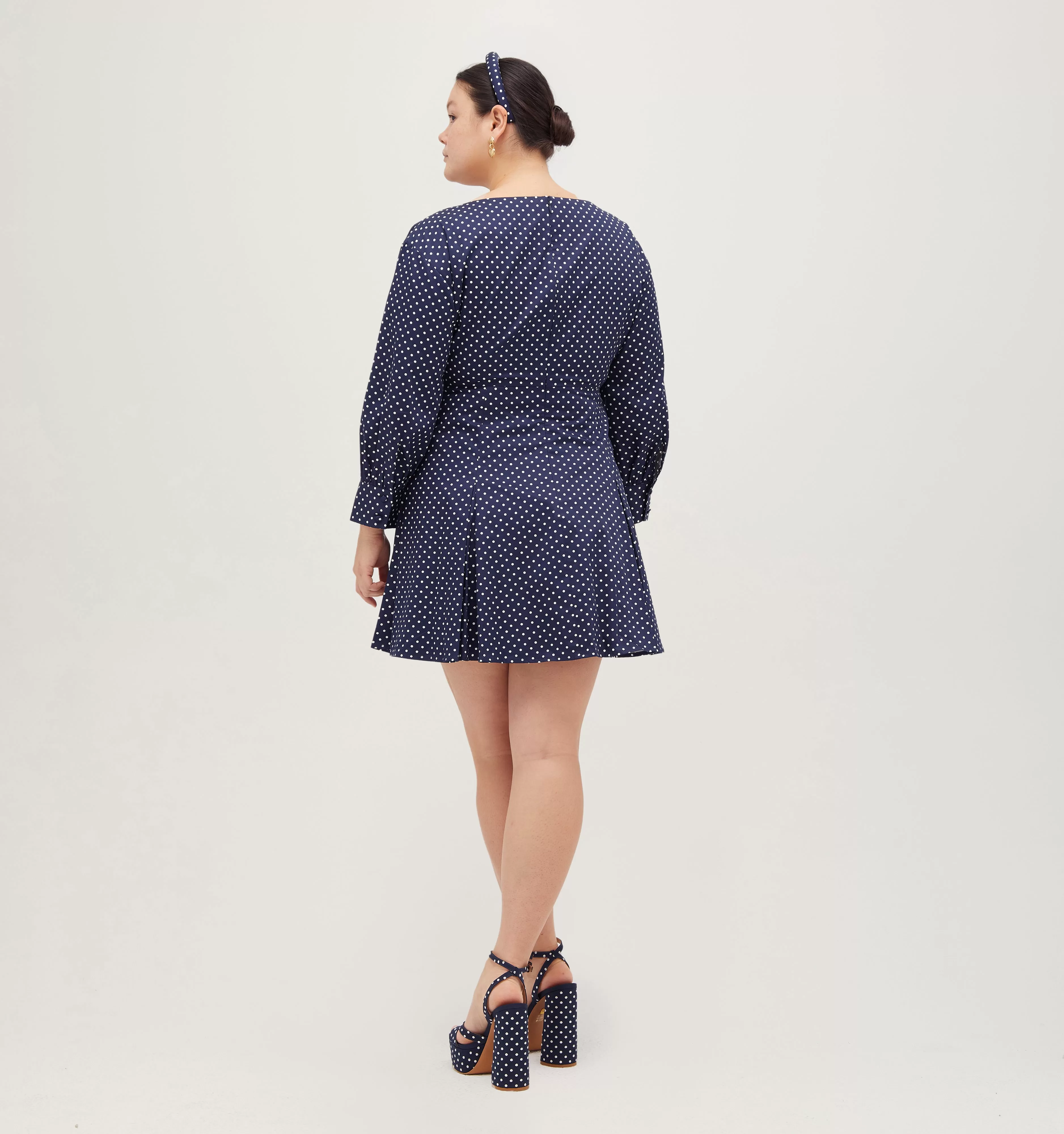 The Aveline Dress -  Navy Polka Dot Cotton Sateen