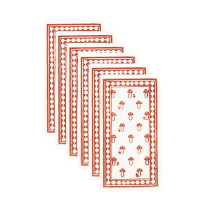 The Classic Block Print Cocktail Napkin, Set of 4 or 6 - Clay Mushroom / Cotton