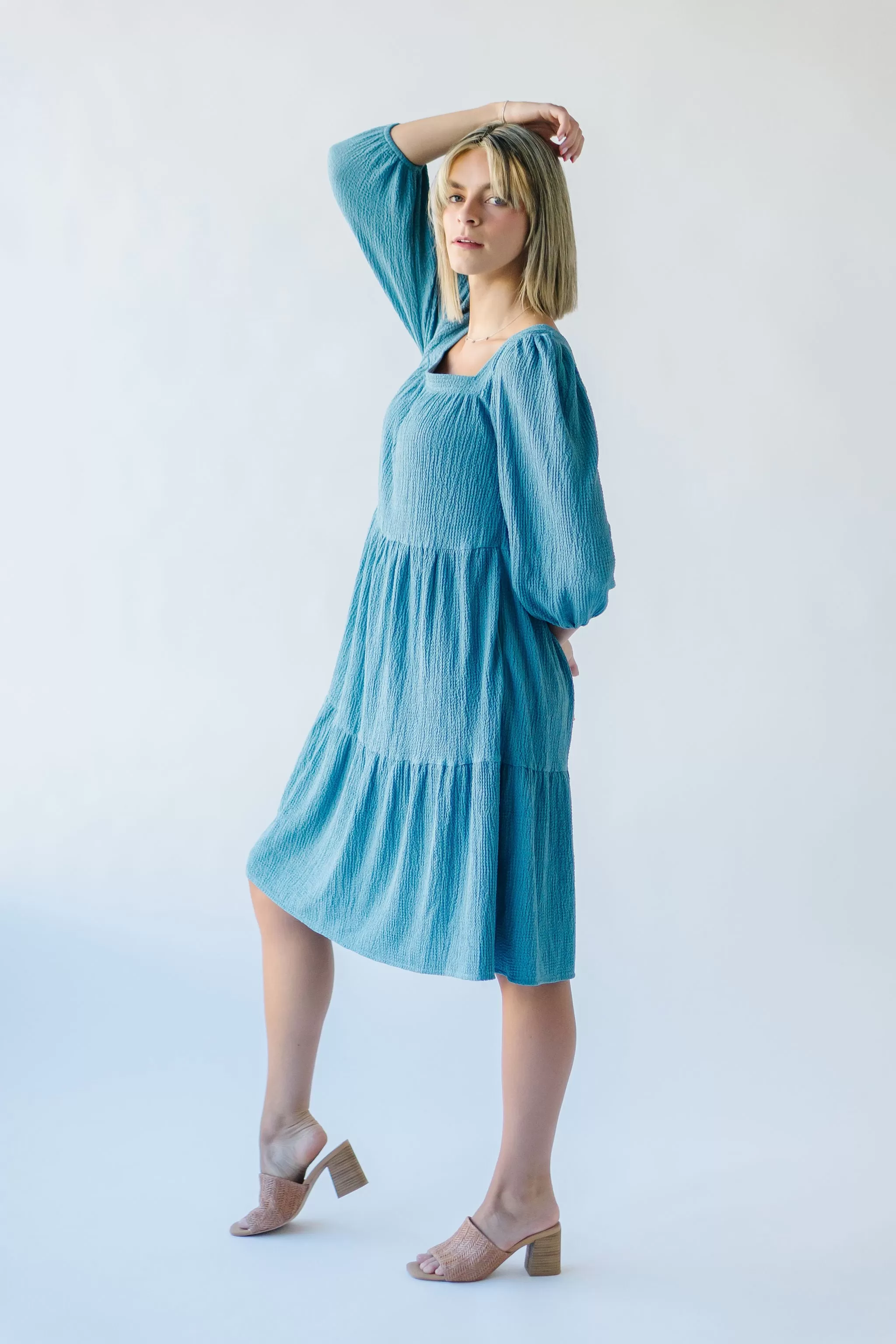 The Durham Textured Dress in Light Blue