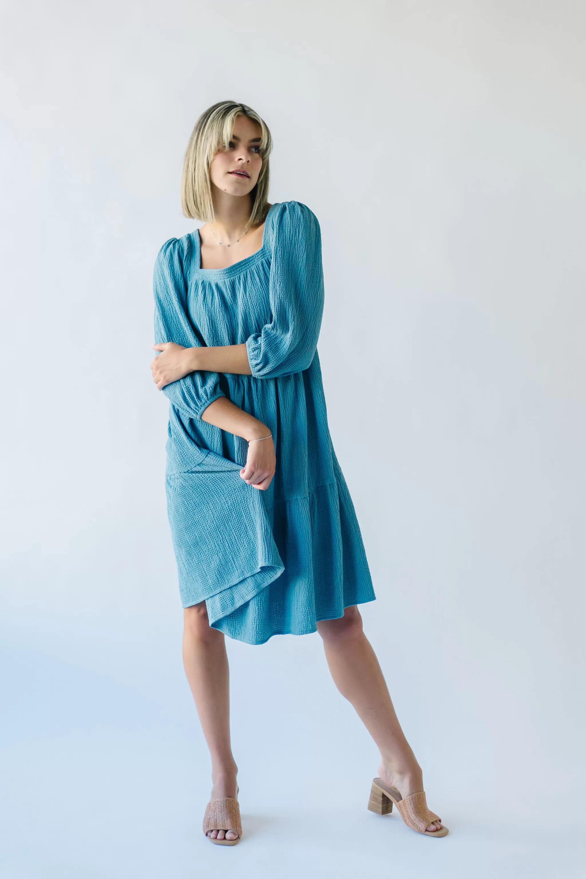 The Durham Textured Dress in Light Blue