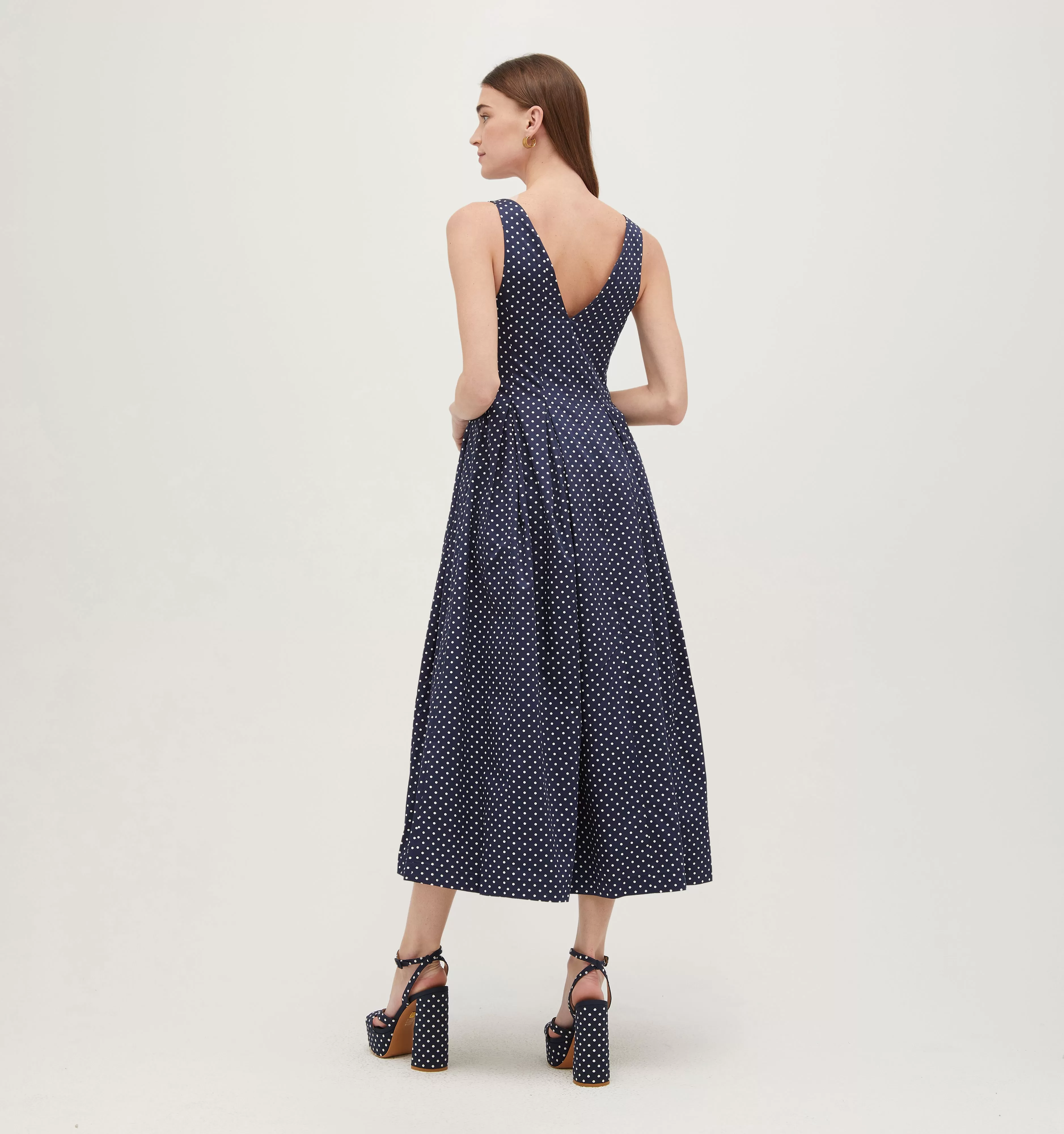 The Jacqueline Dress - Navy Polka Dot Cotton Sateen