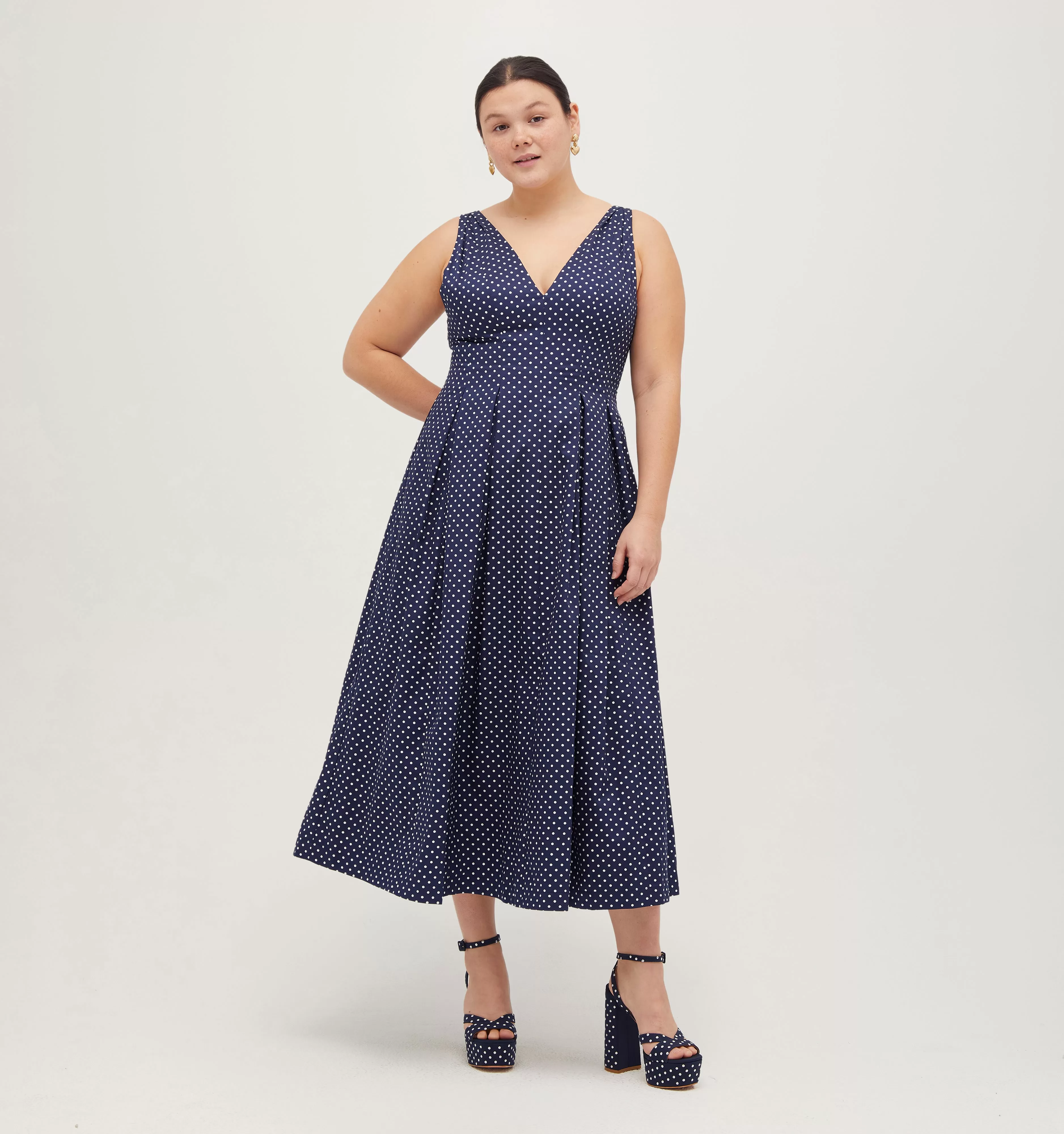 The Jacqueline Dress - Navy Polka Dot Cotton Sateen