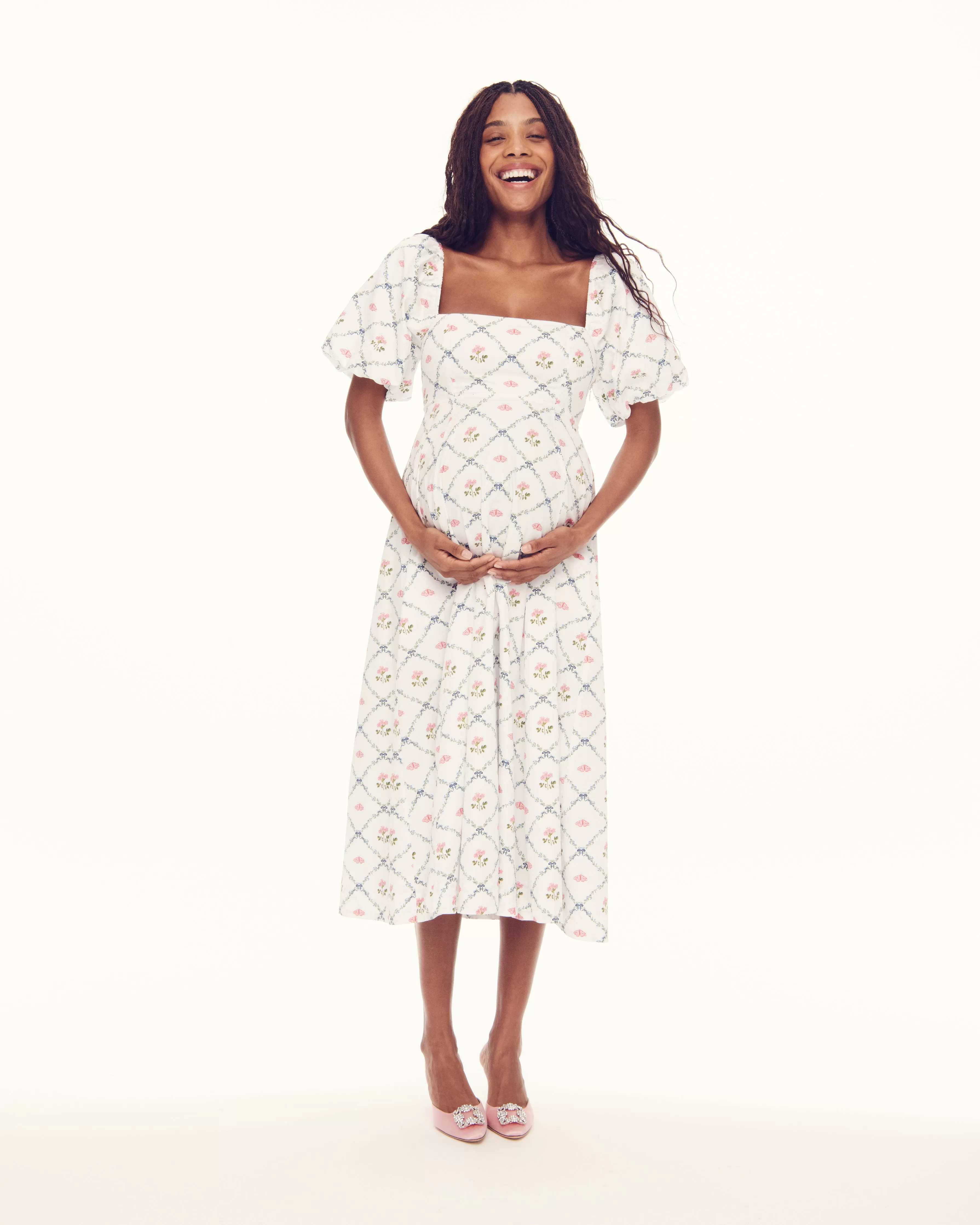 The Maternity Matilda Dress - Butterfly Trellis Cotton Sateen