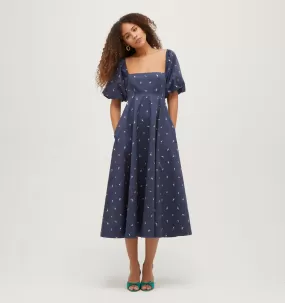 The Matilda Dress - Petite Fleur in Navy Cotton Sateen