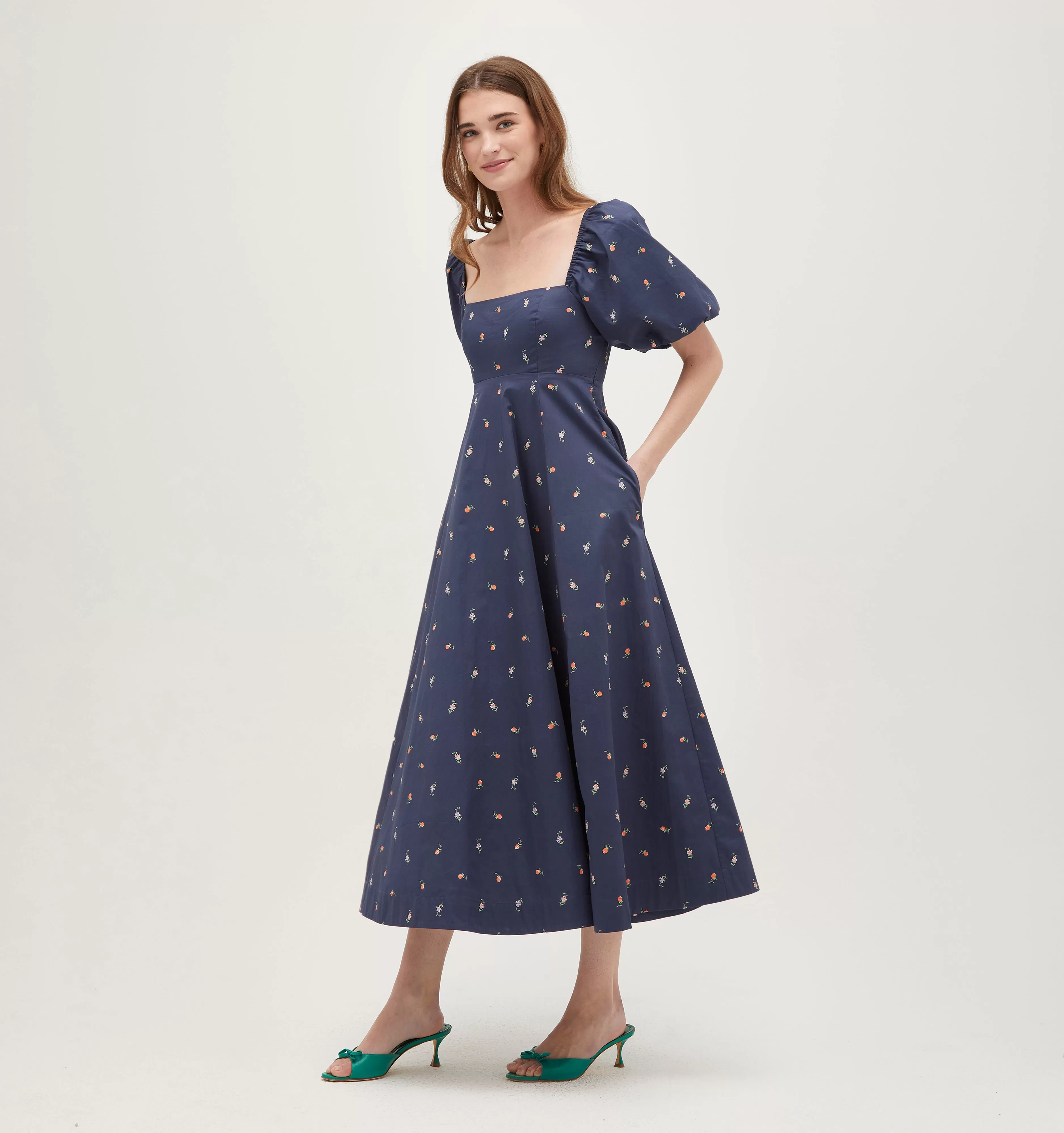 The Matilda Dress - Petite Fleur in Navy Cotton Sateen