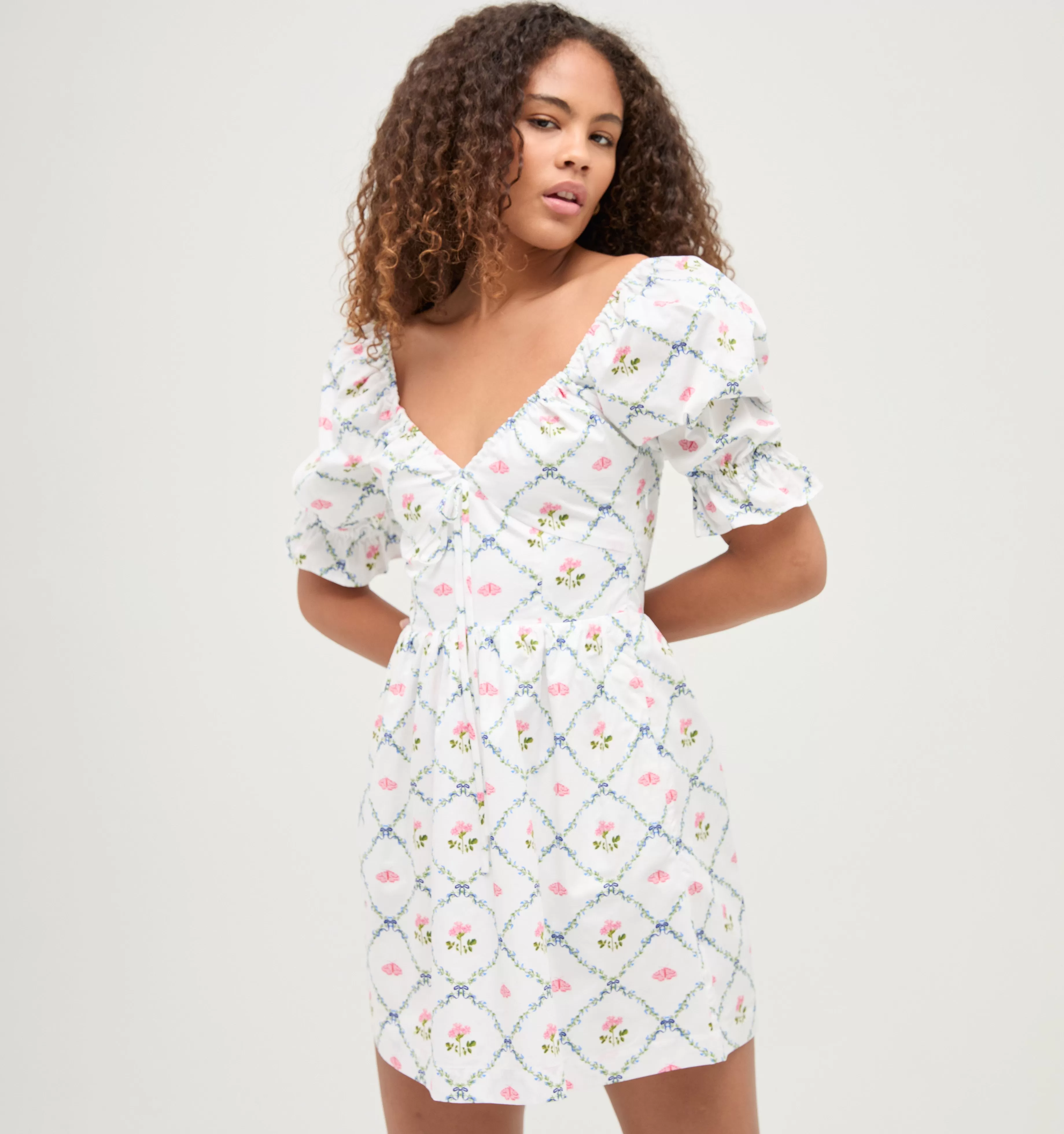 The Ophelia Mini Dress - Butterfly Trellis Cotton Sateen