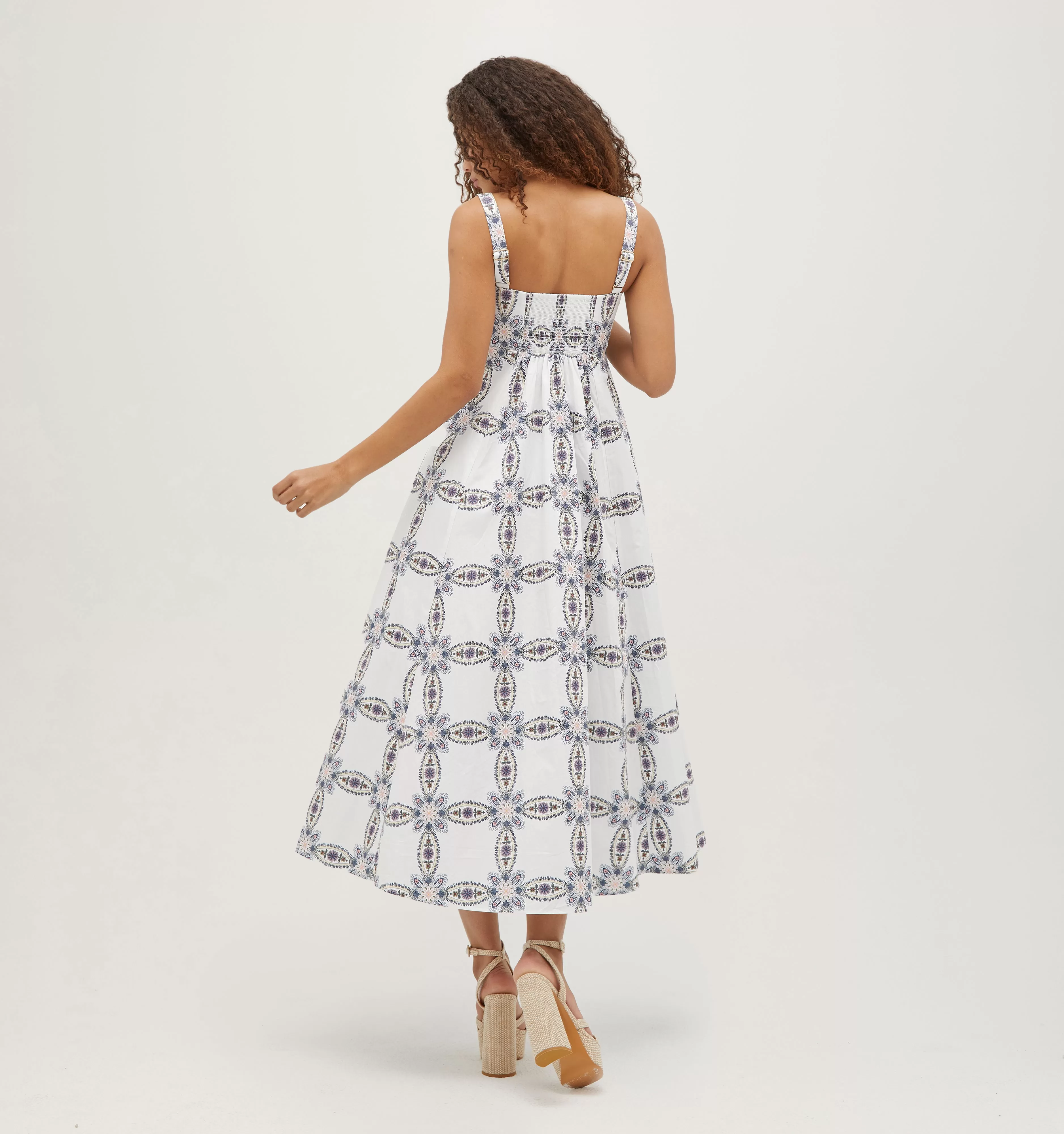 The Rowena Dress - Marseille Geo Cotton Sateen