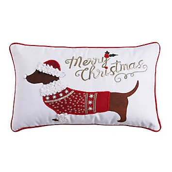 The Seasonal Gift Co. Embroidered Christmas Dachshund 60x36cm Cotton Cushion | Kaleidoscope