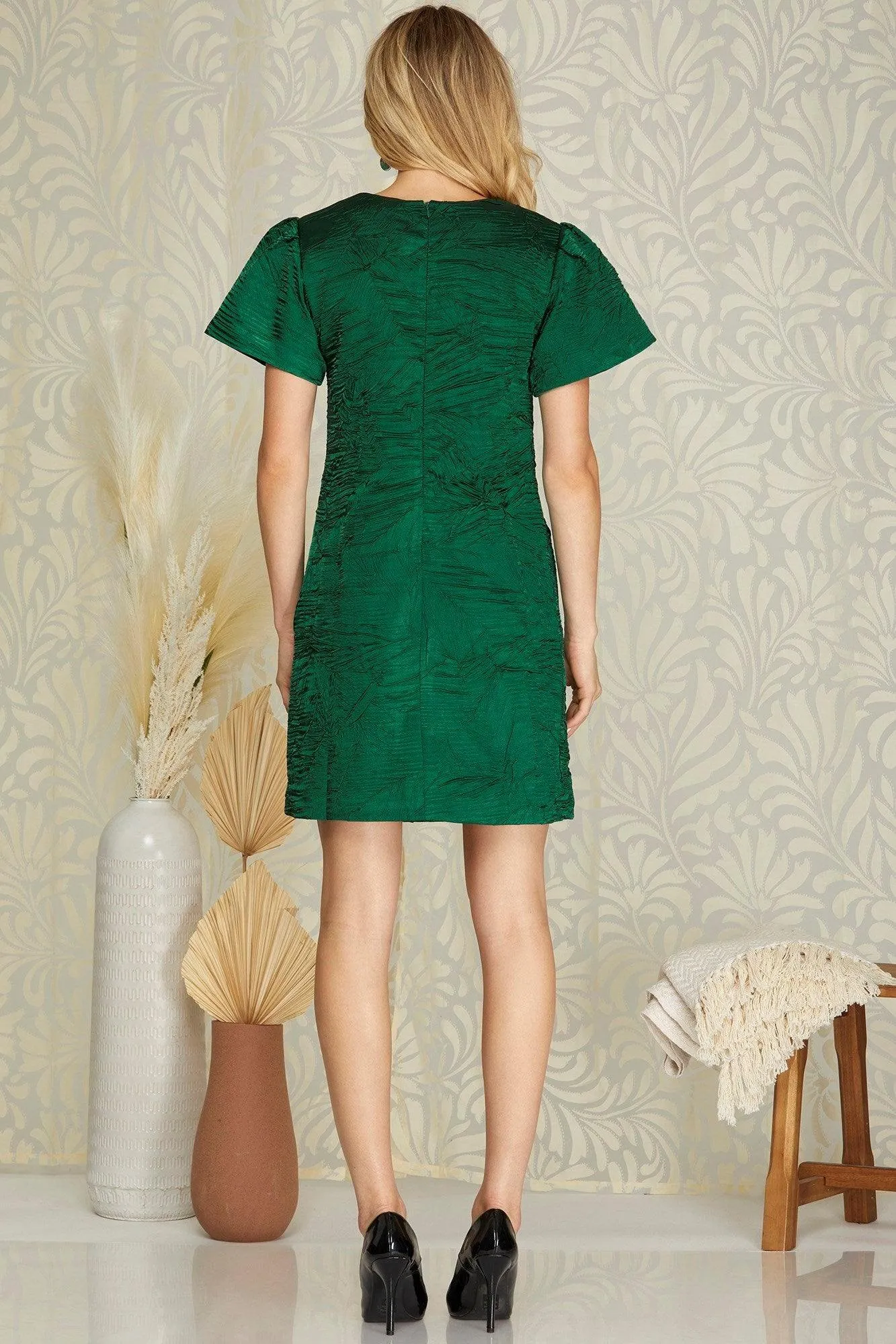 Tulip Sleeve Textured Sheath Dress