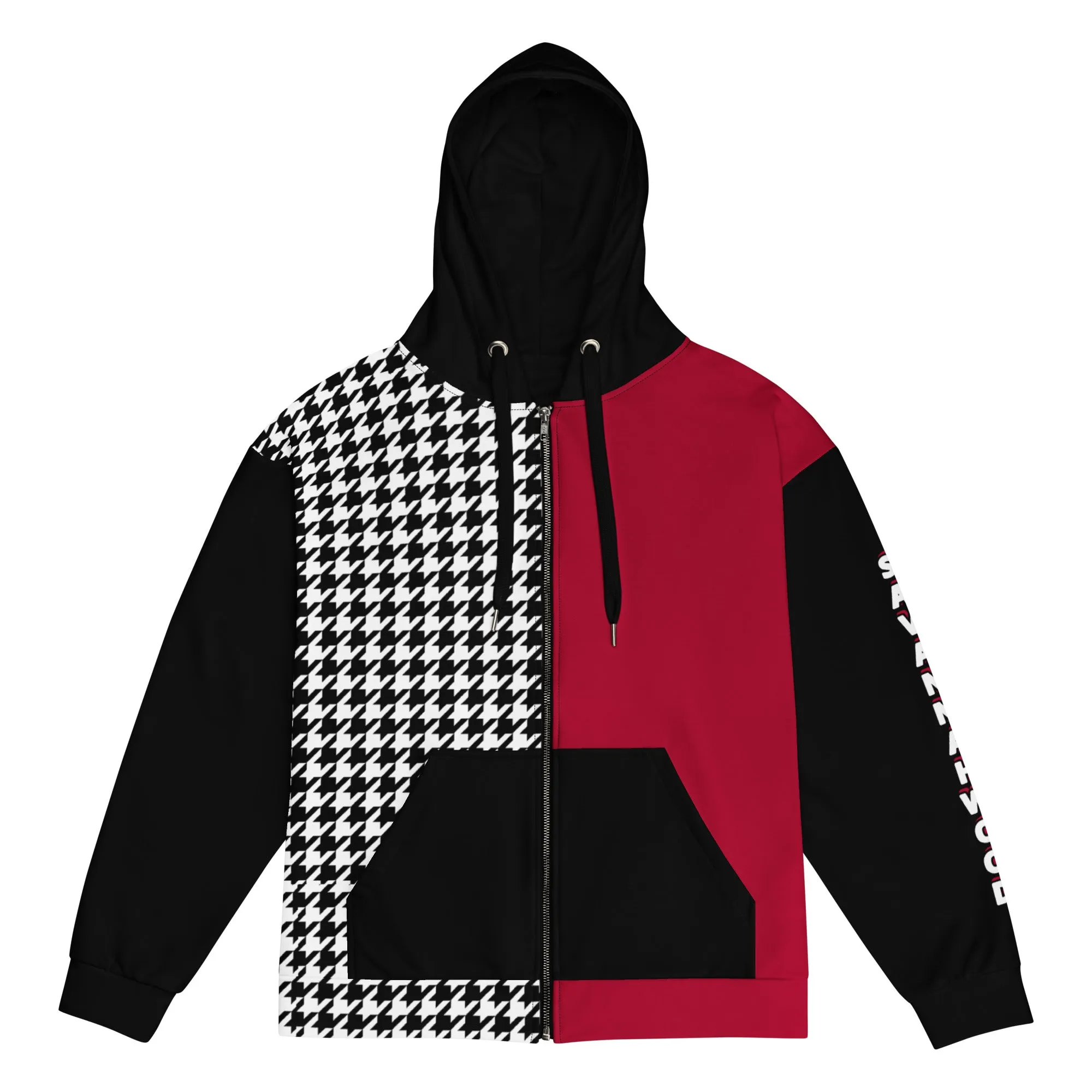 Unisex zip hoodie Red and Houndstooth