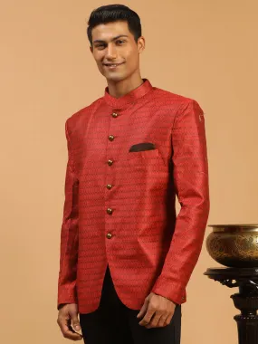 VASTRAMAY Men's Maroon Silk Blend Woven Jodhpuri