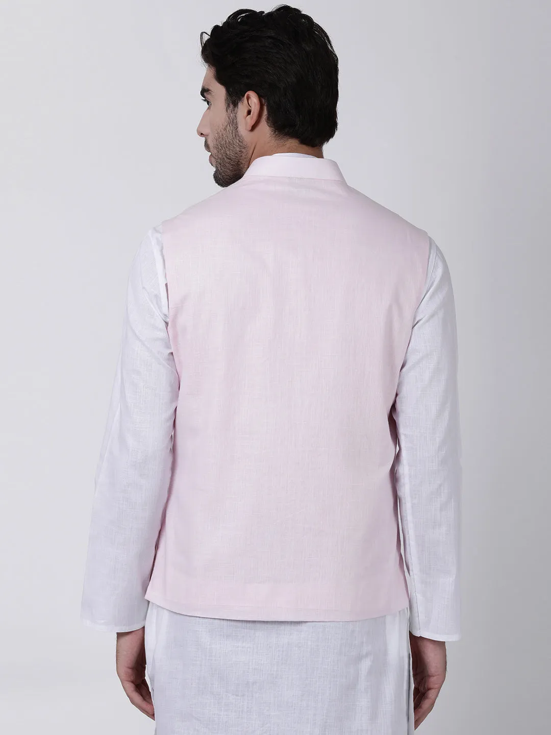 VASTRAMAY Men's Pink Cotton Ethnic Jacket