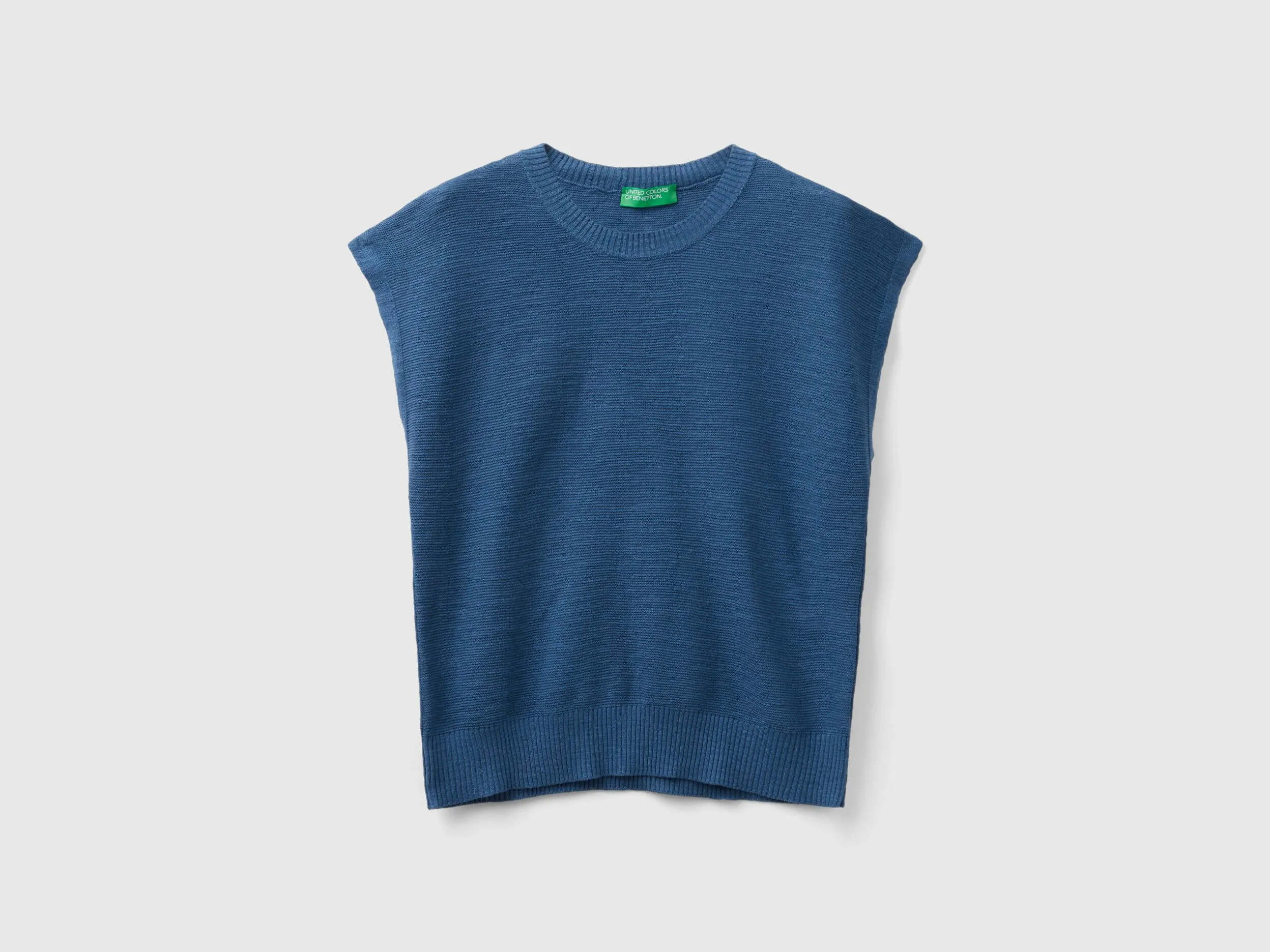 Vest in cotton and linen blend - Air Force Blue | Benetton