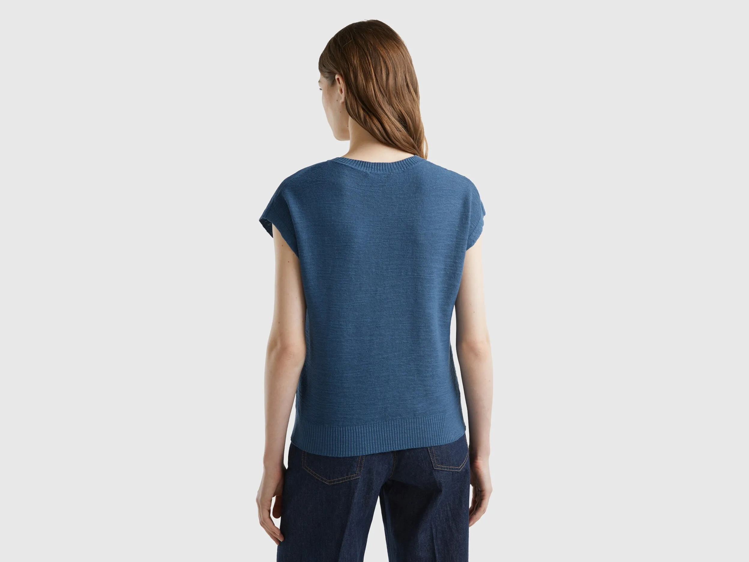 Vest in cotton and linen blend - Air Force Blue | Benetton