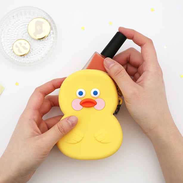 White Yellow Cute Duck Silicone Pouches Purses Mini Handbags Cosmetics Coin Wallets Womens Girls Waterproof