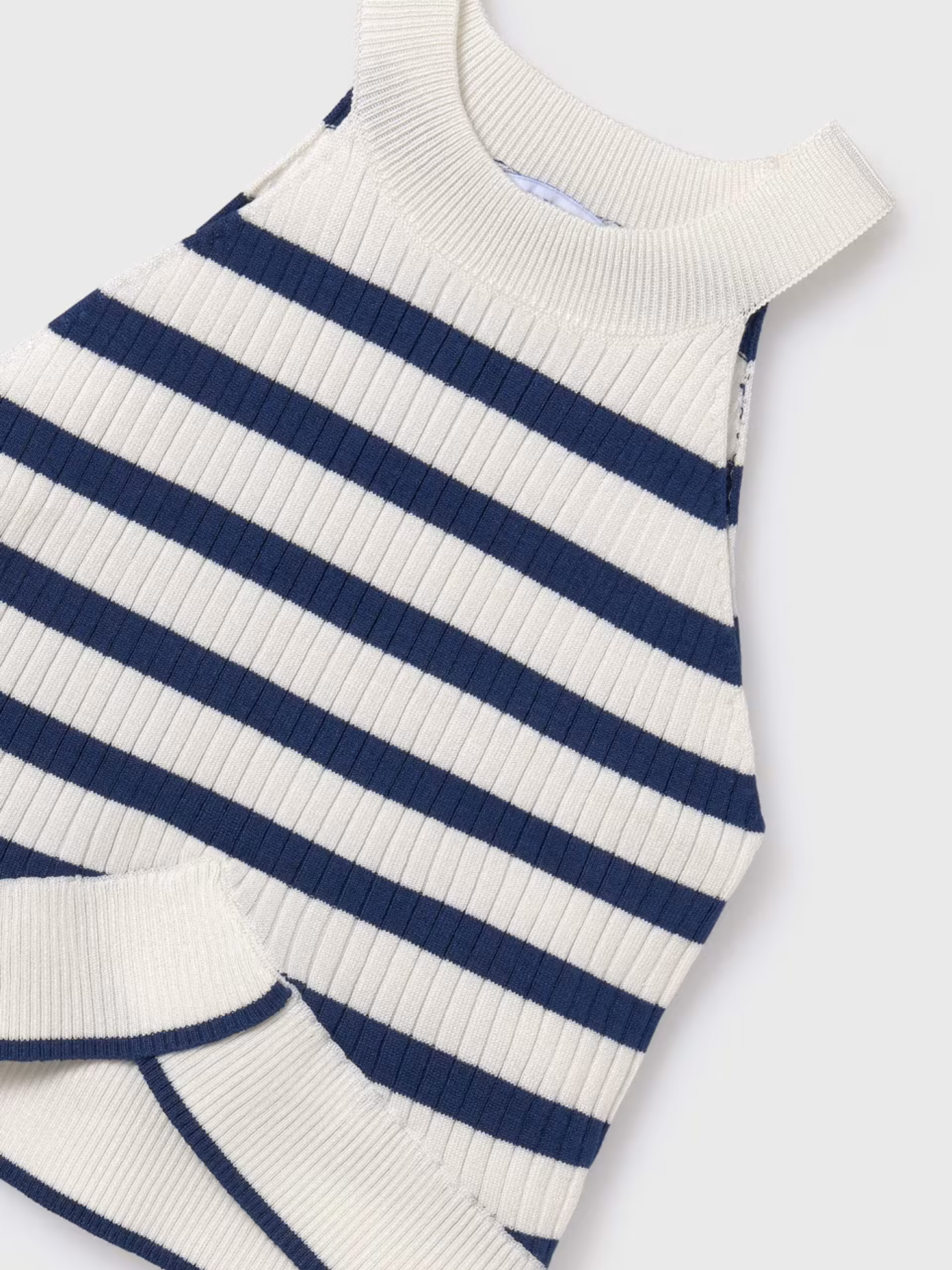 White/Navy Stripe Knit Top - Big Girl